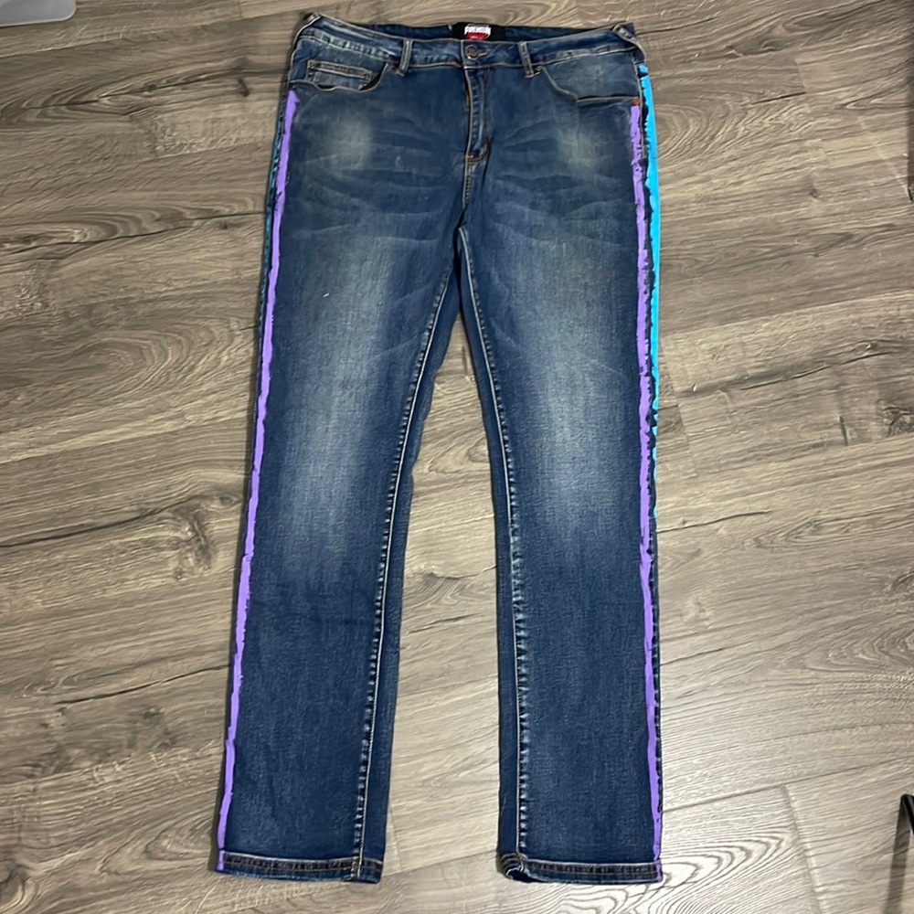 PREMIUM DENIM FAST LANE HAND PAINTED STRETCH Size 38W33L